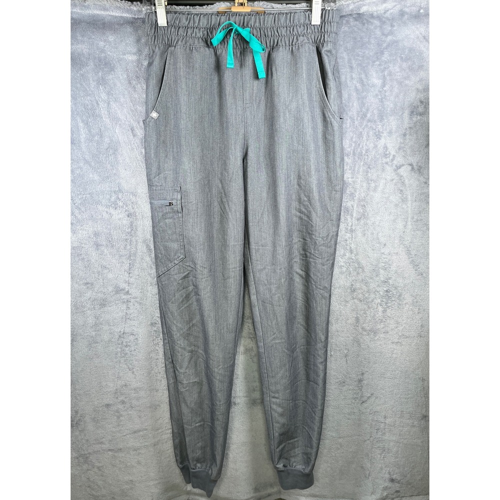 FIGS Technical Collection Gray Jogger Scrub Pants Teal Drawstring Women's S